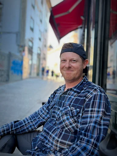 Derek on a European street